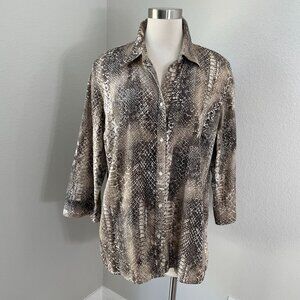Lauren Ralph Lauren Womens Plus 2X Snake Print Button Up Shirt Blouse Top
